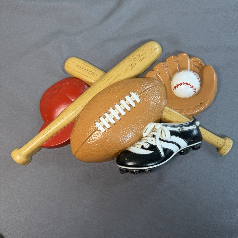 MADE IN USA VTG Home Interiors Sports Wall Plaque Baseball Football Kids Mancave